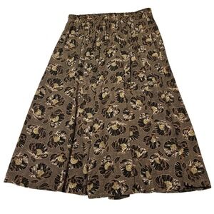 Vintage‎ Option Skirt Womens 1X Brown Dark Floral Pull On Elastic Waist Midi